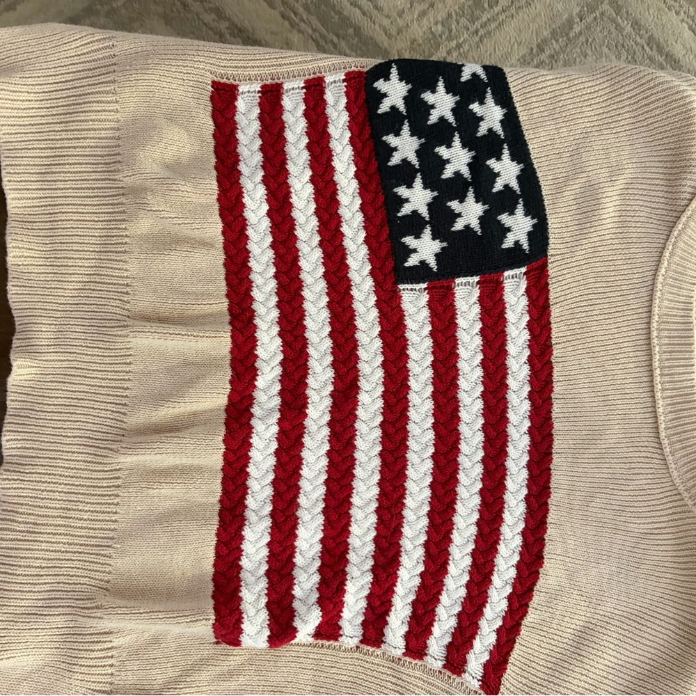 American Flag Knit Sweater in Cream